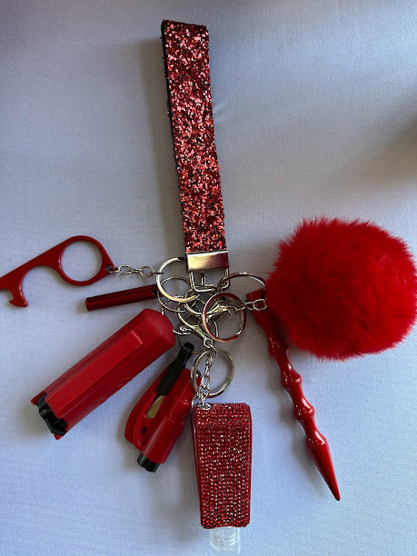 Live Red Glitter  Self Defense Keychain Set