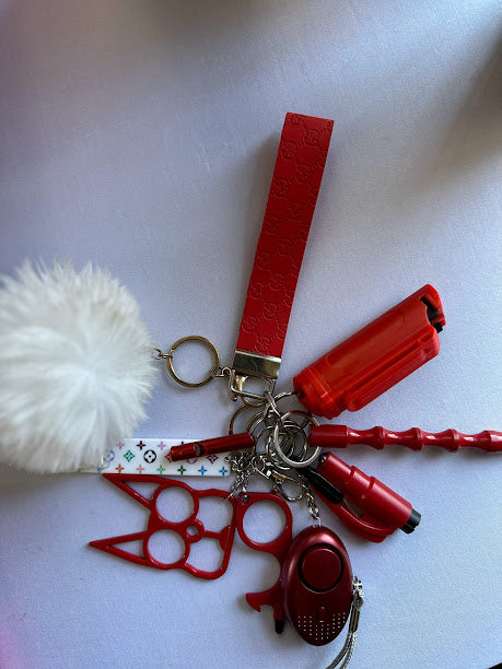 Live Red Leather Self Defense Keychain Set
