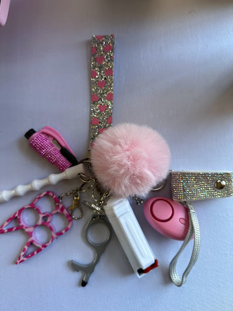 Live  Sparkle Pink Hearts  Self Defense Keychain Set