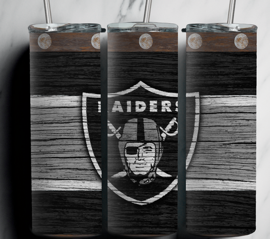 Inspired Raiders Woodgrain  20 oz Stainless Steel Tumbler