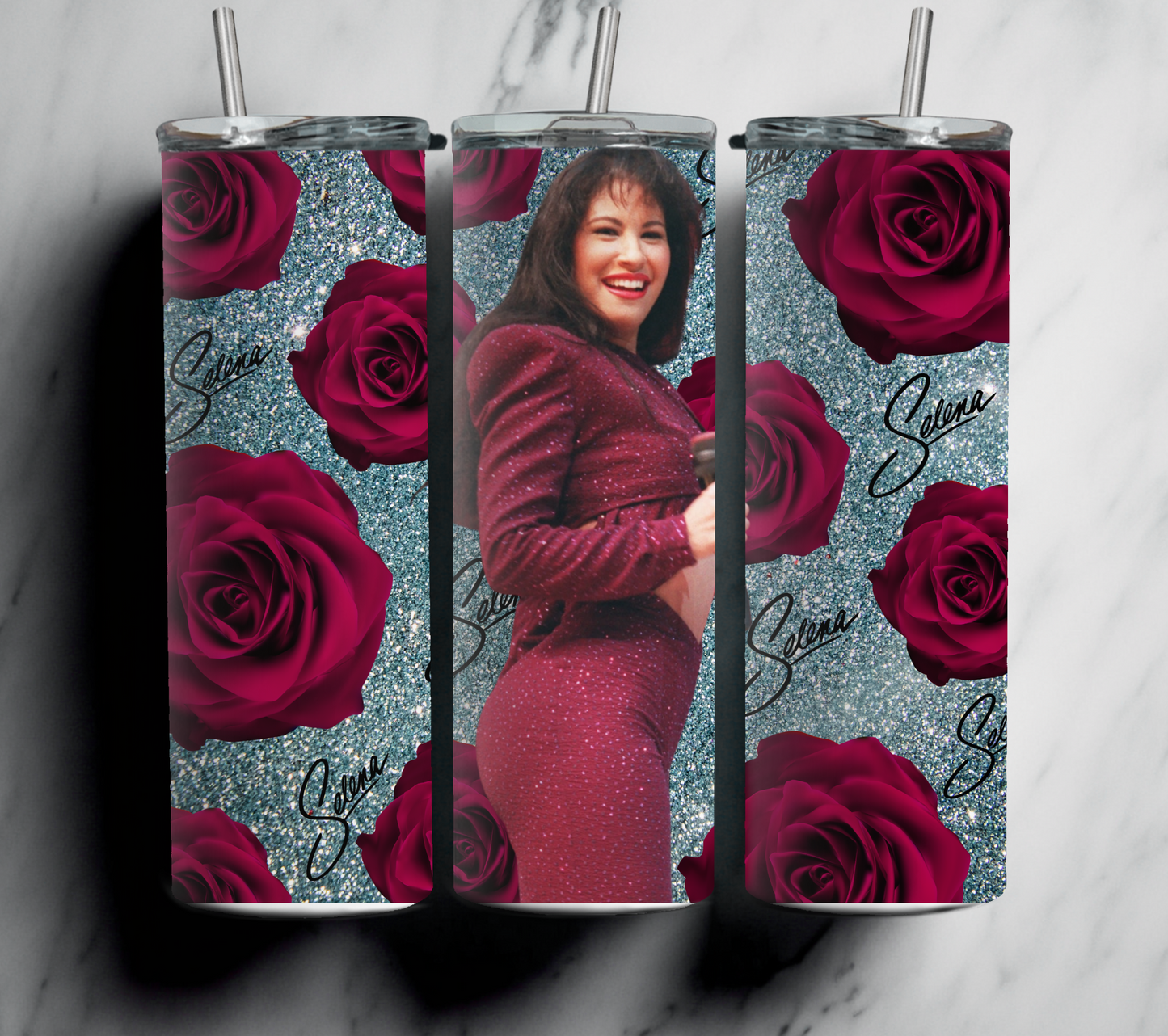 Inspired Selena Red Rose 20 oz tumbler With Straw
